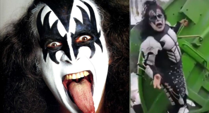 Trabajador de limpieza se disfraza de Gene Simmons de Kiss