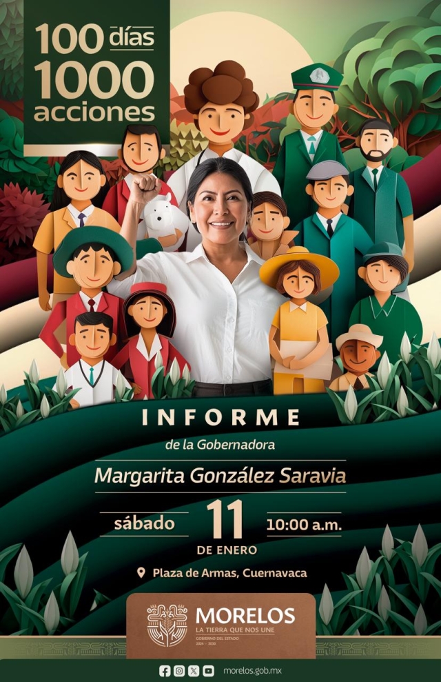 Emitirá Margarita González Saravia mensaje al pueblo de Morelos, con motivo de primeros 100 días de trabajo