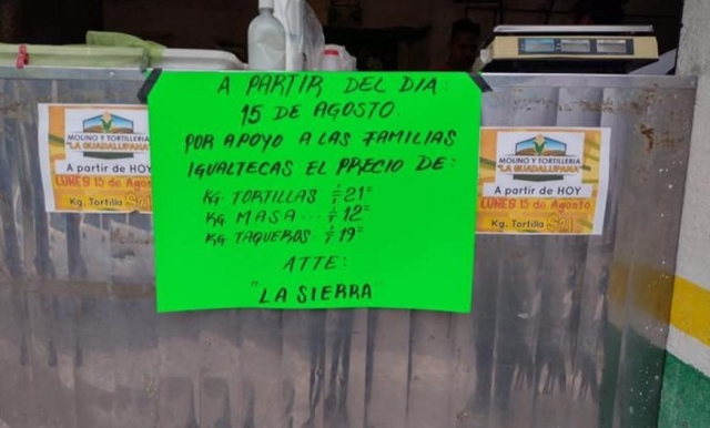Baja kilo de tortilla a 21 pesos por presunta orden del narco en Iguala