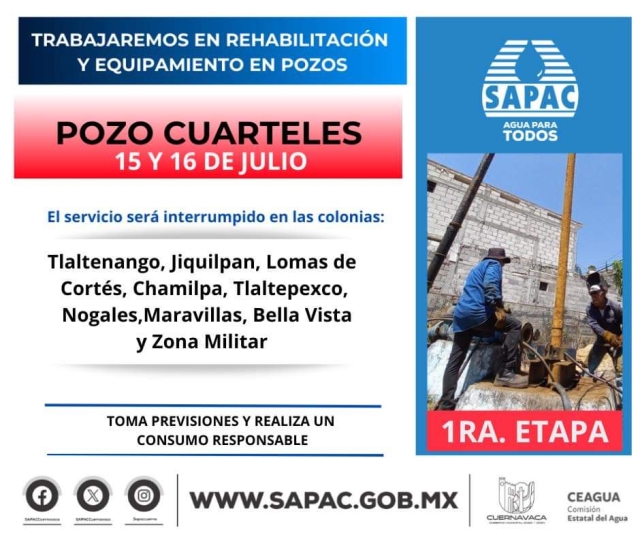 Inicia SAPAC rehabilitación de pozos, a partir del lunes