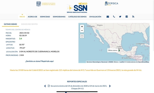 Saldo blanco tras sismo registrado en Cuernavaca