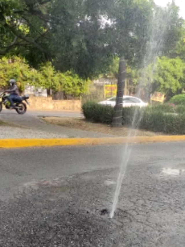 Fuga de agua potable en la avenida Domingo Diez