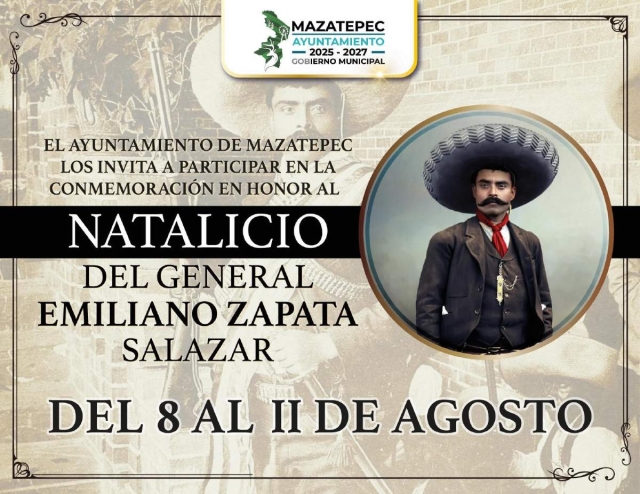 Celebrará Mazatepec aniversario 146 del natalicio de Emiliano Zapata
