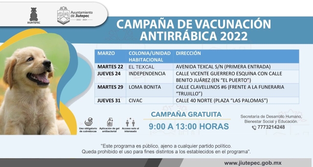 Campaña de vacunación antirrábica en Jiutepec
