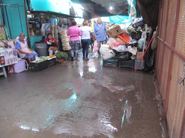  Debido a que no cuentan con drenaje, locatarios del mercado sufren cada año durante la temporada de lluvias.