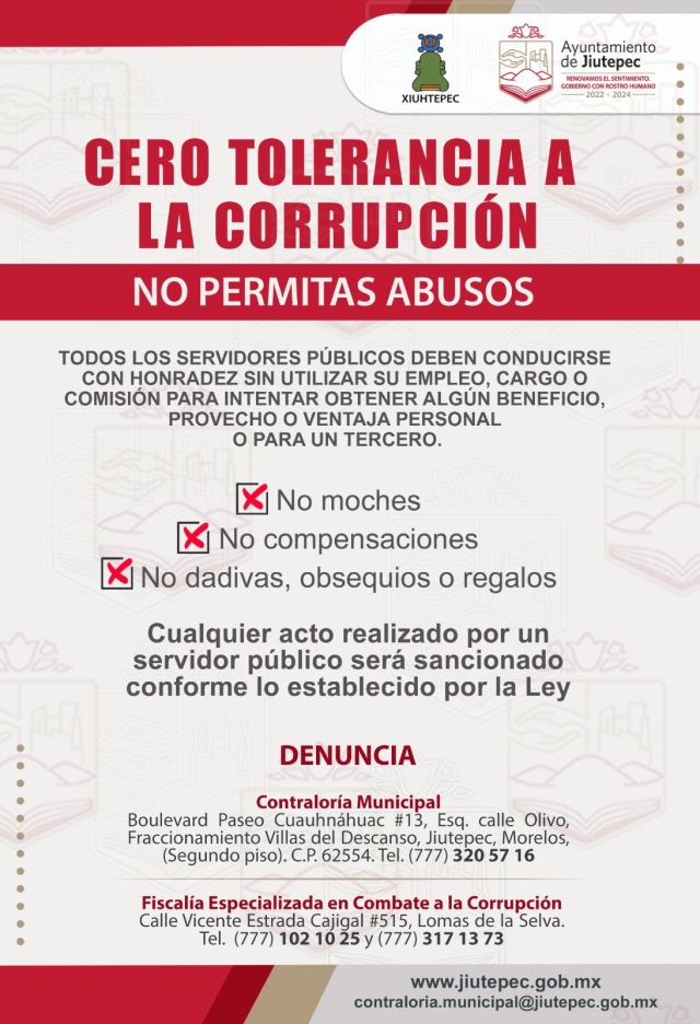 Opera programa &#039;Cero tolerancia a la corrupción&#039; en Jiutepec