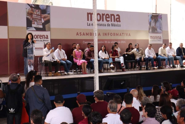 La dirigente morenista encabezó la asamblea este domingo en Cuernavaca. 