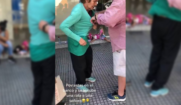 Una rata se le metió en la ropa a una señora mientras esperaba en la fila para entrar al banco