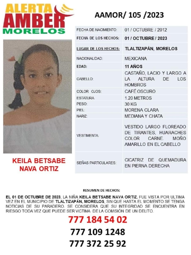 Buscan a una niña que desapareció en Tlaltizapán