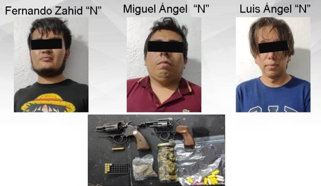 Arrestan a tres hombres en poder de armas y droga