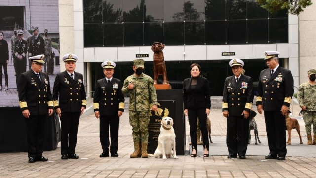 Develan la escultura de Frida, la perra rescatista de la Marina