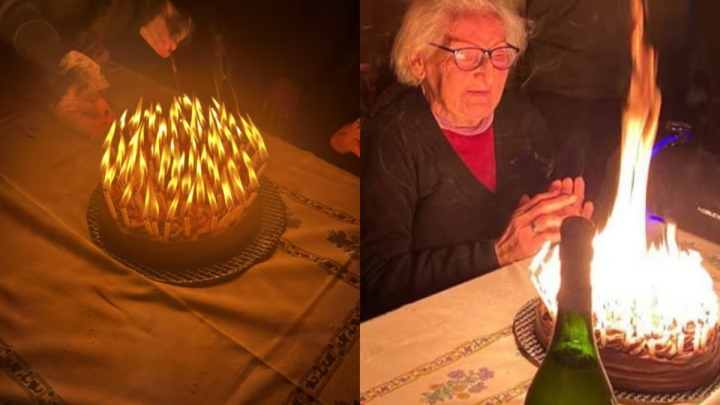 FOTO: Pastel de cumpleaños de su abuela se incendió por ponerle 95 velitas encima