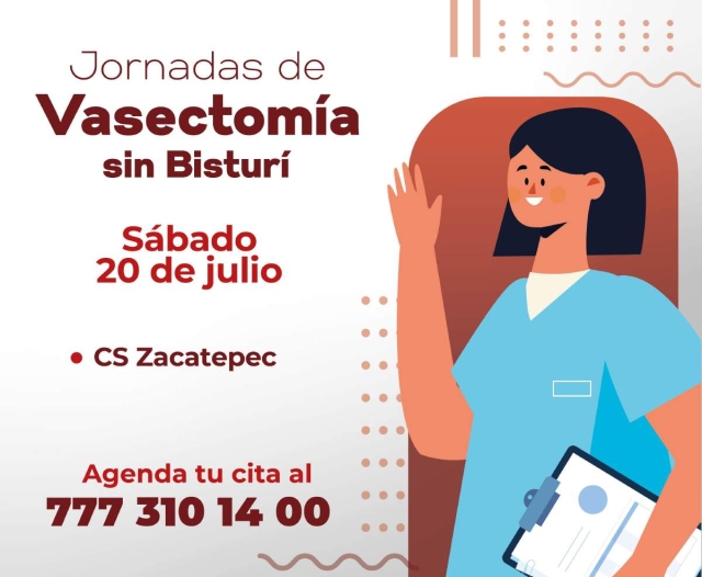 Este fin de semana se realizarán las jornadas de vasectomía en los centros de salud de Zacatepec y Tequesquitengo. Los interesados deben registrarse previamente.