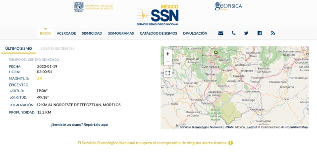Saldo blanco tras sismo registrado en el municipio de Tepoztlán