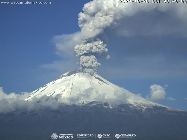 Registra cinco exhalaciones el volcán Popocatépetl; se mantiene semáforo amarillo fase 2