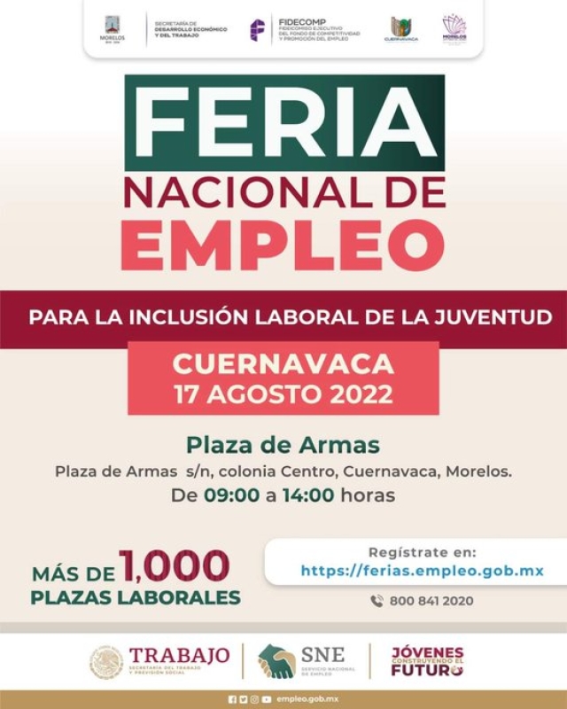 Acerca Gobierno de Morelos mejores oportunidades laborales en la &#039;Feria del Empleo Cuernavaca 2022&#039;