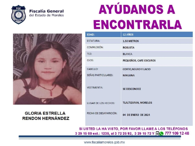 Una menor de 12 años desapareció en Tlaltizapán