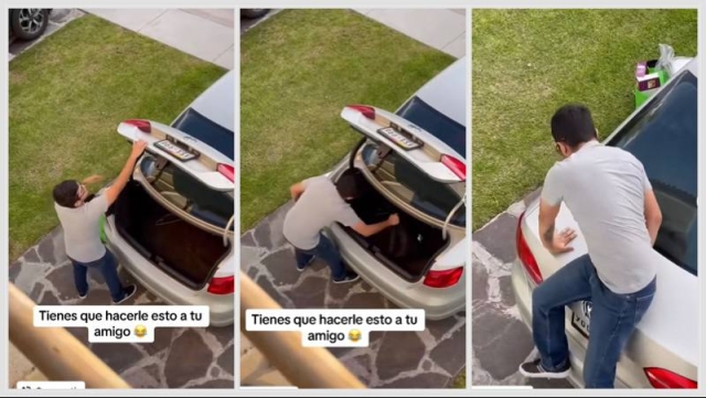 Broma viral con la cajuela del auto genera confusión y risas