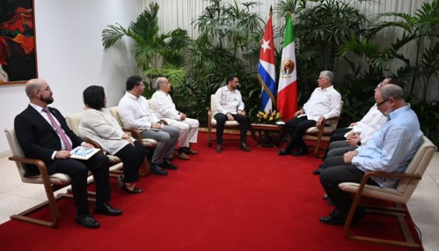 Reunión entre el director del IMSS, Zoé Robledo, y el presidente de Cuba, Miguel Díaz-Canel.