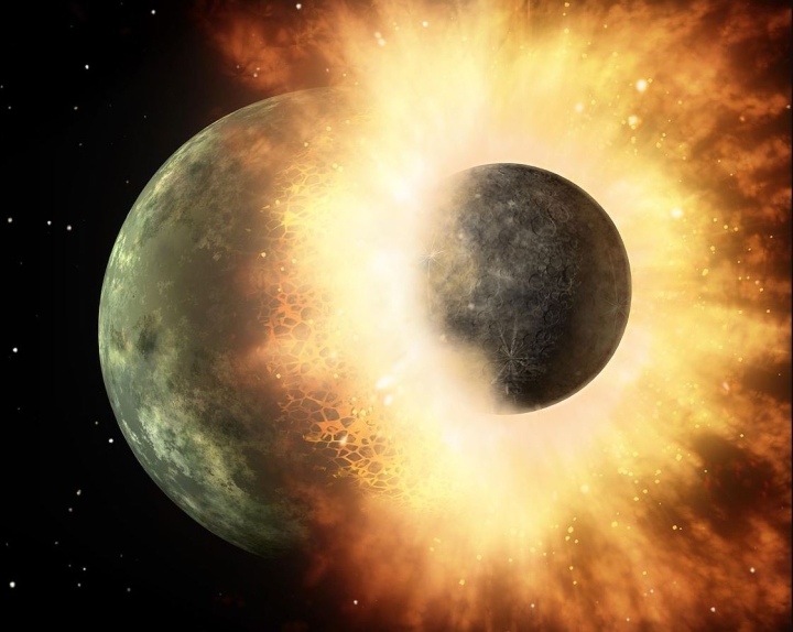 Representación artística de una colisión entre dos exoplanetas.