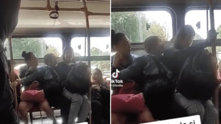 Mujer se le sentó encima a otra y terminaron peleando por un asiento