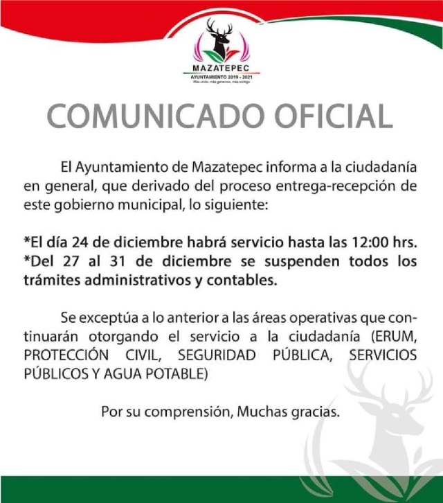 La notificación fue dada a conocer por la alcaldía de Mazatepec. 