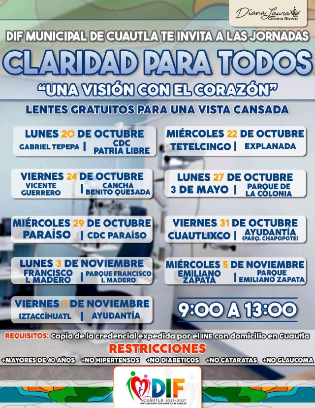Entregarán lentes gratuitos en Cuautla