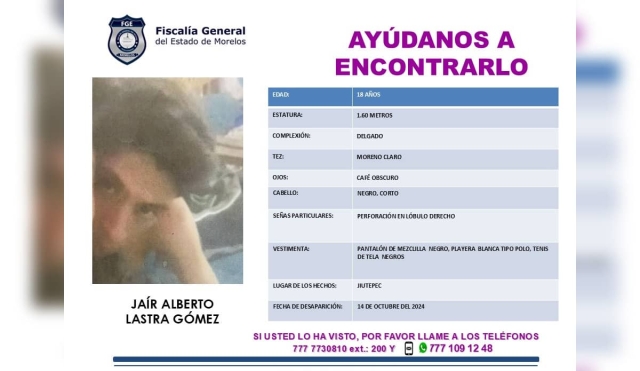 Buscan a un joven en Jiutepec