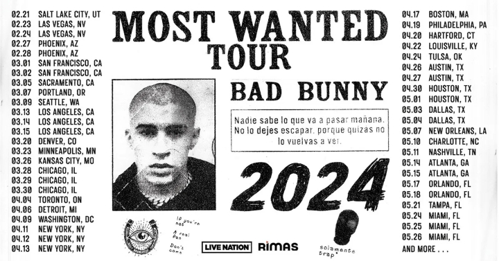 Bad Bunny anuncia su nueva gira mundial; comenzará en febrero en EU