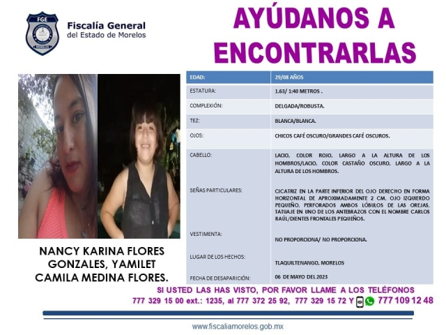 Una niña y una joven desaparecieron en Tlaquiltenango