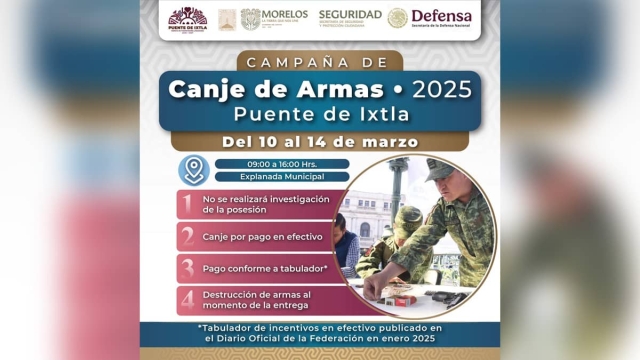 Anuncian jornadas de canje de armas en Puente de Ixtla