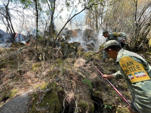 Labora personal de 24 Zona Militar para sofocar incendio forestal en Huitzilac