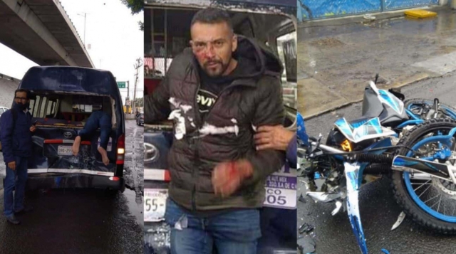Motociclista choca contra combi en la México-Querétaro.