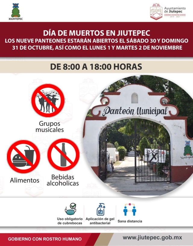 Abiertos los nueve panteones ubicados en Jiutepec en festividades de Día de Muertos