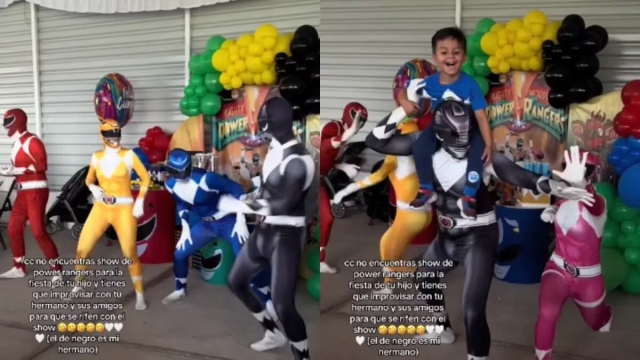 Héroes de última hora: Familia improvisa show de Power Rangers para fiesta infantil