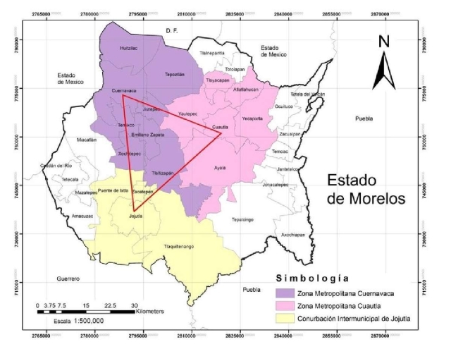 Triángulo metropolitano del estado de Morelos, hecho por Cinthia F. Ruiz L. 
