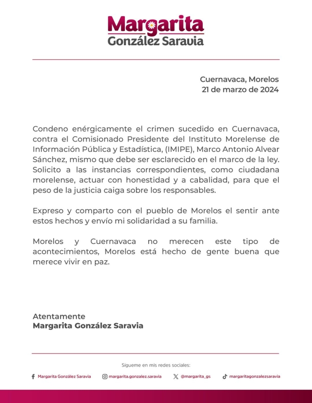 &#039;Crimen contra el presidente del IMIPE debe ser esclarecido&#039;: Margarita González Saravia