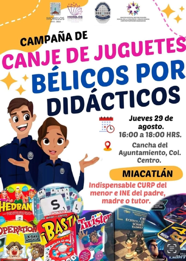 Canjearán juguetes bélicos por didácticos en Miacatlán