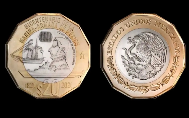 Banxico pone en circulación una moneda de 20 pesos para conmemorar el bicentenario de la Marina