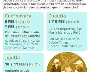 Realizarán comisiones nacional y estatal de Búsqueda jornadas de toma de muestras genéticas y entrega de resultados en Morelos